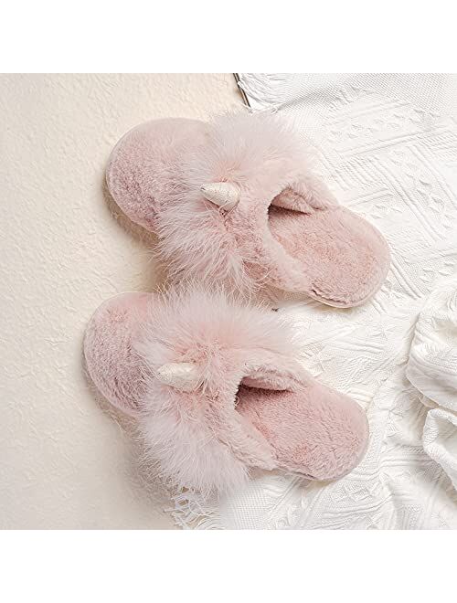 Unicorn Slippers, Cute Fluffy Girl Slippers, Durable Memory Foam, Warm Comfortable Soft Plush Indoor And Outdoor Women's Slippers.