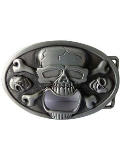 Western Beer Belt Buckle Bottle Opener Skull and Bones Design