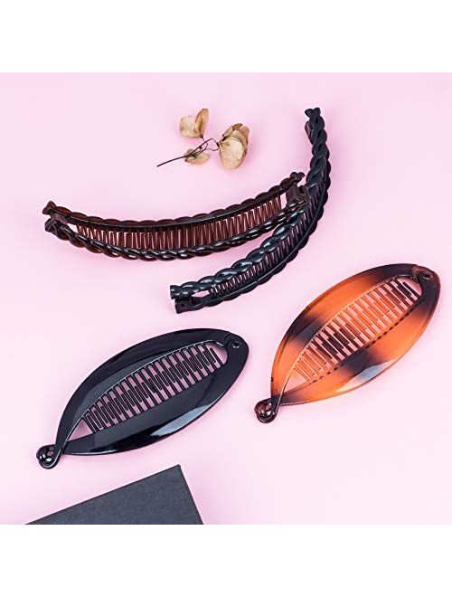 OIIKI 4 PCS Banana Hair Clips, Hair Comb Clamp for Women Girls, 2 Fishtail Hair Clip and 2 Classic Clincher Combs Large Banana Ponytail Clip Thick Thin Hair Accessories V
