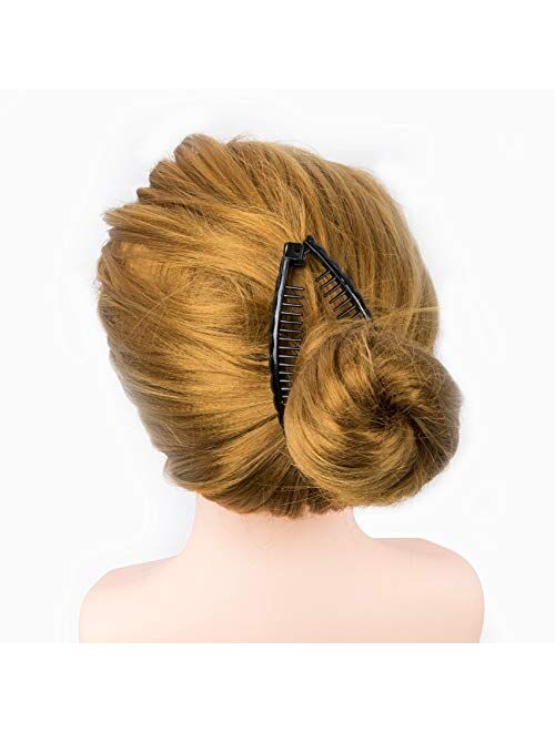OIIKI 4 PCS Banana Hair Clips, Hair Comb Clamp for Women Girls, 2 Fishtail Hair Clip and 2 Classic Clincher Combs Large Banana Ponytail Clip Thick Thin Hair Accessories V