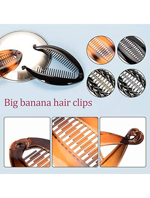 OIIKI 4 PCS Big Banana Hair Clips, French Banana Clip Hair Combs for Women Girls, Vintage Fishtail Hair Clips, Retro Plastic Fishtail Clip Comb Grips Clamp Hair Accessori