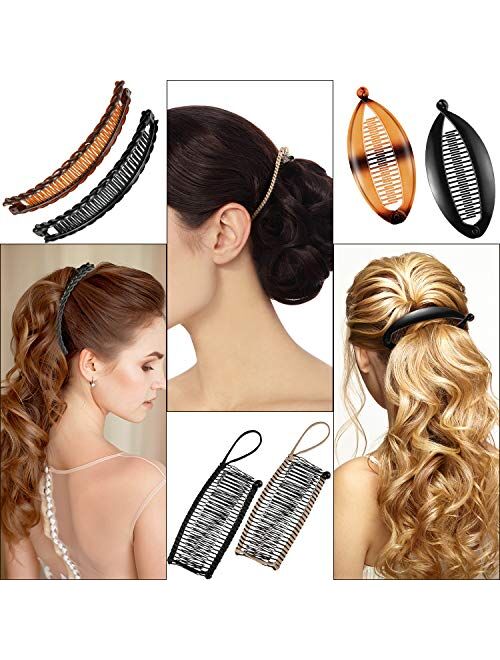 8 Pieces Banana Hair Clip for Women Banana Clips Hair Clip Comb for Women Clincher Comb Fishtail Ponytail Holder Comb Adjustable 30-Teeth Clip Comb for Women Girls, 4 Sty