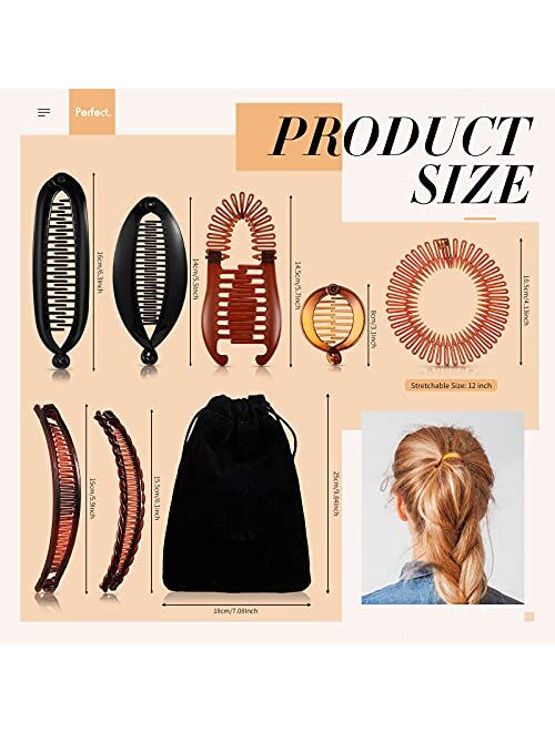 21 Pieces Banana Hair Clips Plastic Flexible Interlocking Clips Fishtail Ponytail Holder Clip Large Double Clincher Comb Full Circular Stretch Comb Vintage Classic Hair A