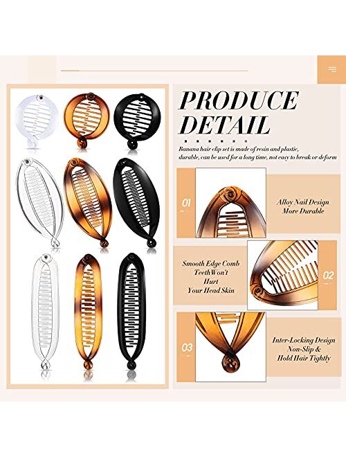 21 Pieces Banana Hair Clips Plastic Flexible Interlocking Clips Fishtail Ponytail Holder Clip Large Double Clincher Comb Full Circular Stretch Comb Vintage Classic Hair A
