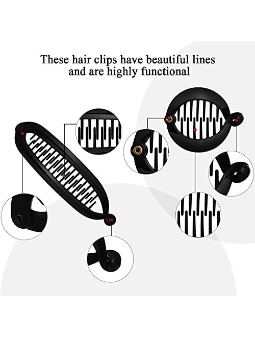 9 Pieces French Banana Clip Hair Comb Fishtail Hair Clip Comb and Round Banana Clip Flexible Ponytail Holder Interlocking Hair Styling Accessories for Women (Black)