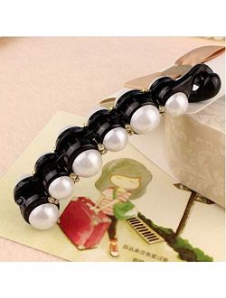 3PCS Black Elegant Pearls Hairpins Hair Jewelry Banana Clips Headwear Hair Accessories for Girls and Women(Black)