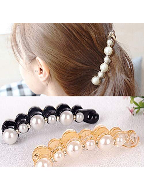 3PCS Black Elegant Pearls Hairpins Hair Jewelry Banana Clips Headwear Hair Accessories for Girls and Women(Black)