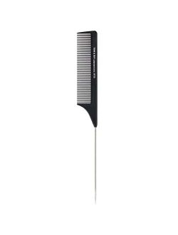 1 Pack Professional Carbon Steel Tail Combs Heat Resistant with Metal Pick, Anti Static Black Styling Rat Tail Hair Comb Fine Teeth, Metal Pintail Teasing Comb Brush