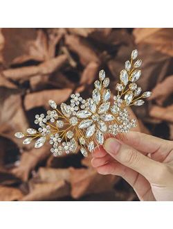 Unsutuo Crystal Bride Wedding Hair Comb Silver Rhinestone Flower Bridal Hair Pieces Pearl Wedding Hair Accessories for Women and Girls… (Silver)