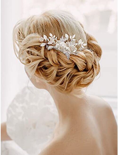 AW BRIDAL Wedding Hair Clip Rhinestones Hair Comb Flower Girl Bridal Hair Barrette Crystal Wedding Hair Accessories for Brides (Silver)