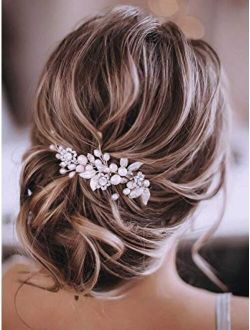 Gorais Bride Wedding Hair Vine Silver Pearl Bridal Headpieces Leaf Hair Accessories for Women and Girls (A Silver)