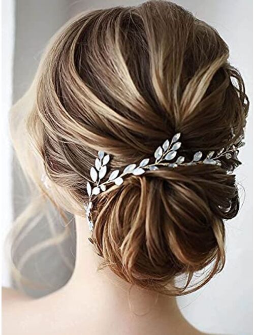 Earent Bride Wedding Crystal Hair Vine Bridal Long Headband Wedding Hair Piece Rhinestone Hair Accessories for Women and Girls (Silver)