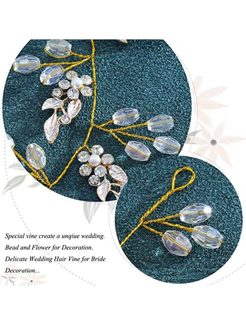 Unicra Leaf Wedding Hair Vine Flower Bridal Hair Piece Crystal Rhinestone Long Headband for Women and Girls (Rose Gold)