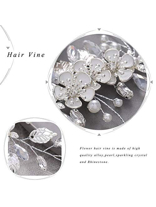 Gorais Bride Wedding Hair Vine Silver Flower Bridal Headpieces Pearl Hair Accessories for Women and Girls