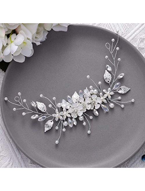 Gorais Bride Wedding Hair Vine Silver Flower Bridal Headpieces Pearl Hair Accessories for Women and Girls