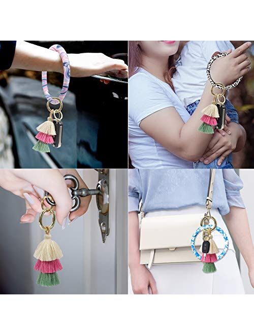Keychain Bracelet, Leather Wristlet Keychain Bracelet with Credit ID Card Holder for Women (Pink Snakeskin)