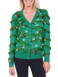Tacky Women's Ugly Christmas Sweater Cardigans Gaudy Garlands and Outrageous Ornaments