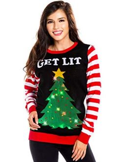 Women's Light Up Christmas Sweater - Black Lit Funny Ugly Christmas Sweater Female