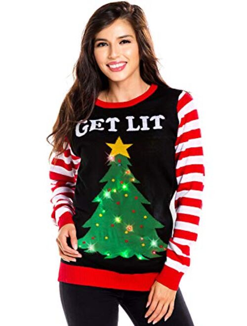Tipsy Elves Women's Light Up Christmas Sweater - Black Lit Funny Ugly Christmas Sweater Female