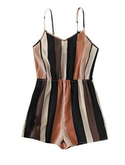 Girl Colorblock Striped Cami Romper High Waisted Sleeveless Shorts Jumpsuit