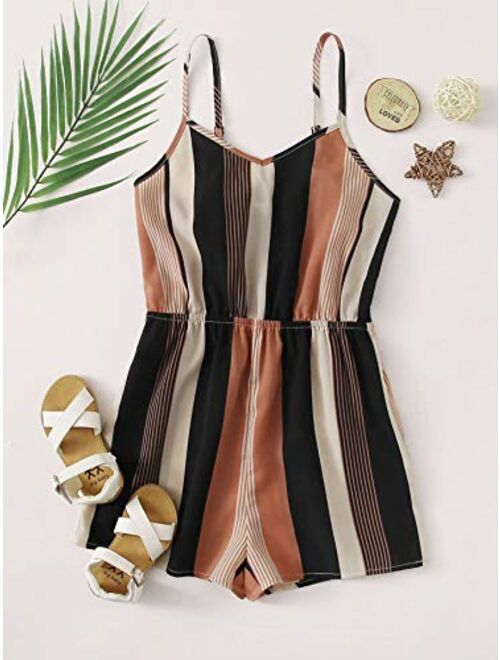 Milumia Girl Colorblock Striped Cami Romper High Waisted Sleeveless Shorts Jumpsuit