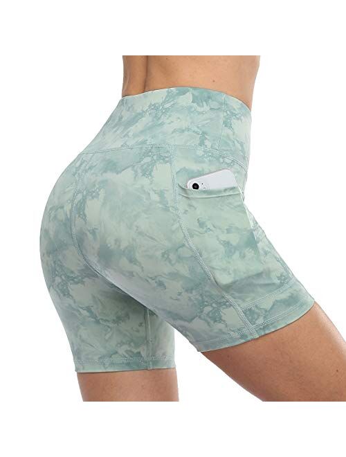 RAYPOSE Yoga Tie Dye Shorts for Women Workout Print Tummy Control Capris Biker High Waist Shorts with Pockets