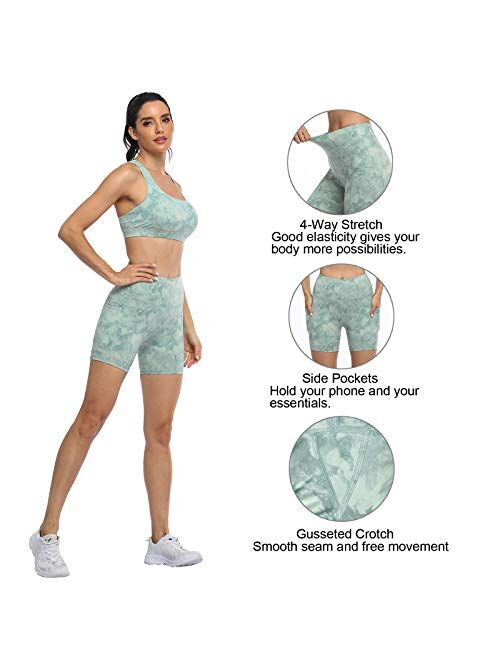 RAYPOSE Yoga Tie Dye Shorts for Women Workout Print Tummy Control Capris Biker High Waist Shorts with Pockets