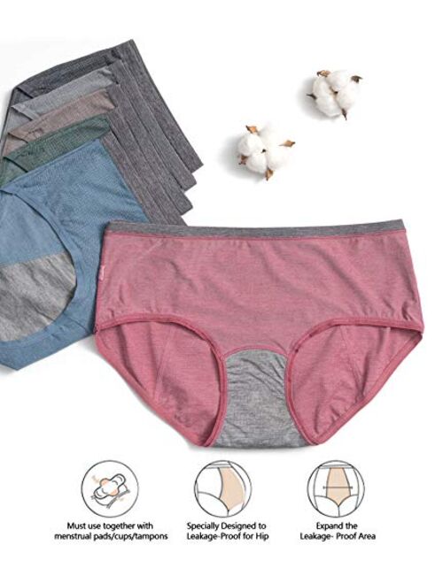 Angelhood Period Underwear for Women Girls,Leak Proof Period Panties Easy Clean Menstrual Underwear Pack of 6