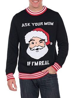 Men's Ask Your Mom If I'm Real Ugly Christmas Sweater - Funny Santa Sweater