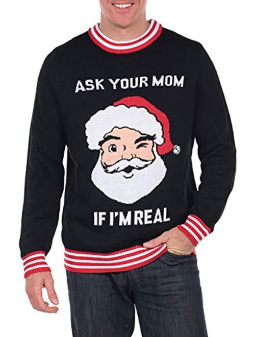 Tipsy Elves Men's Ask Your Mom If I'm Real Ugly Christmas Sweater - Funny Santa Sweater