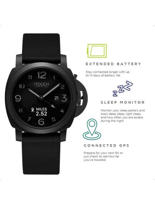 iTouch Connected Men's Hybrid Smartwatch Fitness Tracker: Black Case with Black Silicone Strap 44mm