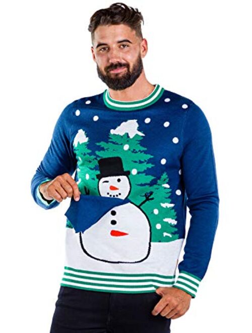 Tipsy Elves Men's Carrot Weiner Peekaboo Snowman Sweater - Funny Snowman Christmas Sweater