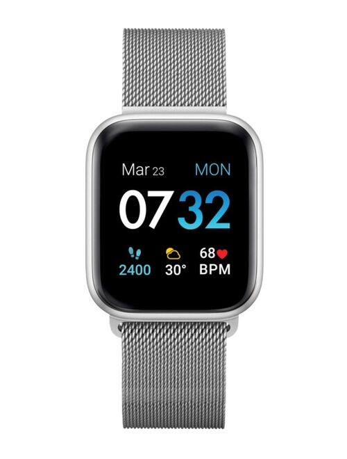 iTouch Air 3 Unisex Touchscreen Smartwatch Fitness Tracker: Silver Case with Silver Mesh Strap 44mm