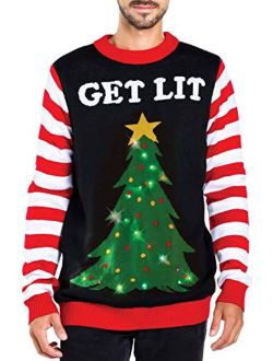 Men's Light Up Christmas Sweater - Black Lit Funny Ugly Christmas Sweater