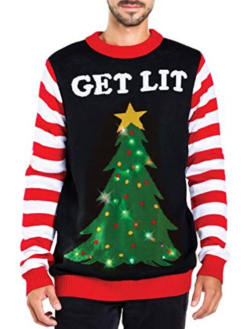Tipsy Elves Men's Light Up Christmas Sweater - Black Lit Funny Ugly Christmas Sweater