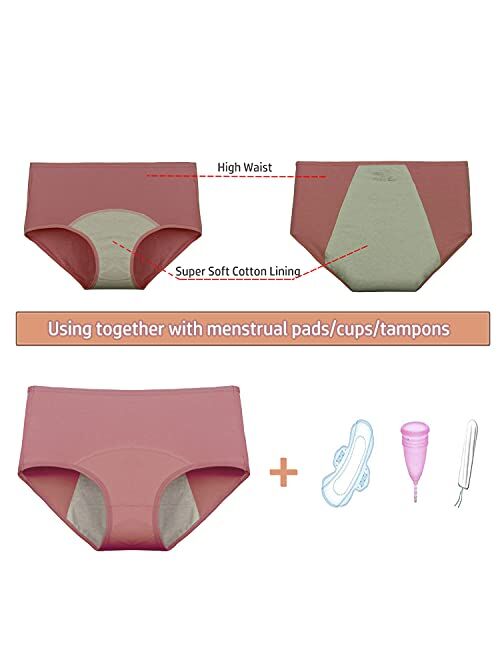 Nalwort Women's Menstrual Period Briefs Girl Ultra Soft Postpartum Cotton Panties Underwear