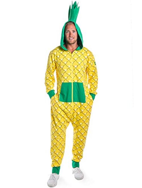 Tipsy Elves Funny Food Halloween Yellow Pineapple Costume Jumpsuit Funny Prickly Pointy Fruit for Men
