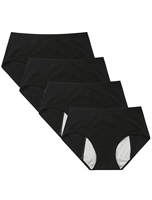Kissecret Teen Girl's Cotton Menstrual Period Panties Pack of 4pcs Women Leak-Proof Protective Underwear Briefs
