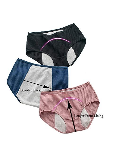 Kissecret Teen Girl's Cotton Menstrual Period Panties Pack of 4pcs Women Leak-Proof Protective Underwear Briefs