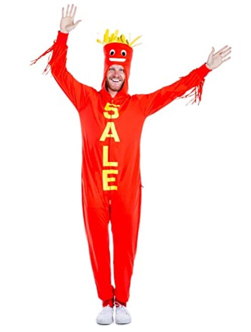 Tipsy Elves Funny Halloween Costume Red and Yellow Wacky Wavy Tube Man Inflatable inspired Jumpsuit for Men