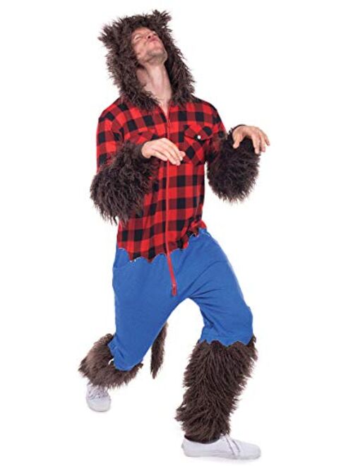 Tipsy Elves Classic Monster Halloween Werewolf Costume Scary Jumpsuit Full Moon Wolf Creature for Men