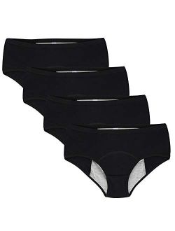 Kissecret Teens/Women Cotton Menstrual Period Underwear Briefs Pack of 4pcs Girls Heavy Flow Leak-Proof Protective Panties