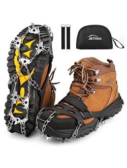 JETIKA 28 Spikes Crampons for Hiking Boots, Ice Cleats for Shoes and Boots, Shoe Ice & Snow Grips for Women and Men, Traction Cleats for Snow and Ice Walking, Fishing and