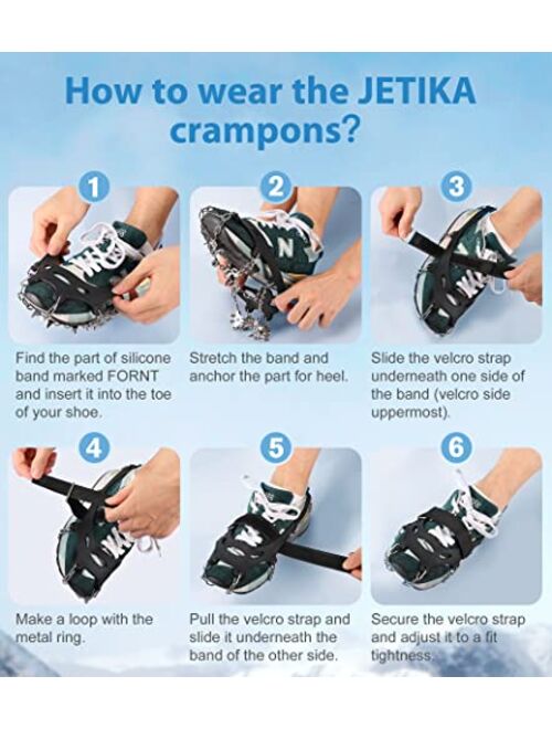 JETIKA 28 Spikes Crampons for Hiking Boots, Ice Cleats for Shoes and Boots, Shoe Ice & Snow Grips for Women and Men, Traction Cleats for Snow and Ice Walking, Fishing and