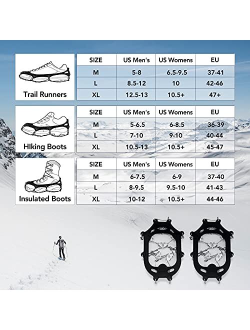 Dream28 Crampons Ice Cleats, Newest 28 Stainless Steel Spikes for Hiking Boots Shoes Anti Slip, Great Protect for Men Women Trekking Jogging Mountaineering Fishing Winter