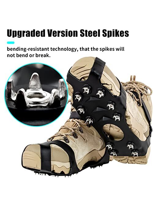 11 Spikes Crampons, Upgraded Version Stainless Steel Anti-Slip Microspikes, Ice Cleats Grips for Hiking Shoes and Boots, Hiking Fishing Walking Mountaineering