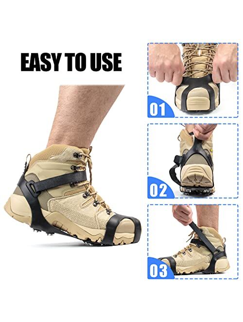 11 Spikes Crampons, Upgraded Version Stainless Steel Anti-Slip Microspikes, Ice Cleats Grips for Hiking Shoes and Boots, Hiking Fishing Walking Mountaineering