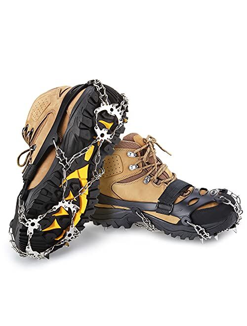 Crampons Walking Traction Snow Grips Ice Cleats for Shoes and Boots Men Women Kids Anti Slip Stainless Steel Spikes System Adapt Hiking, Walking Climbing Mountaineering, 