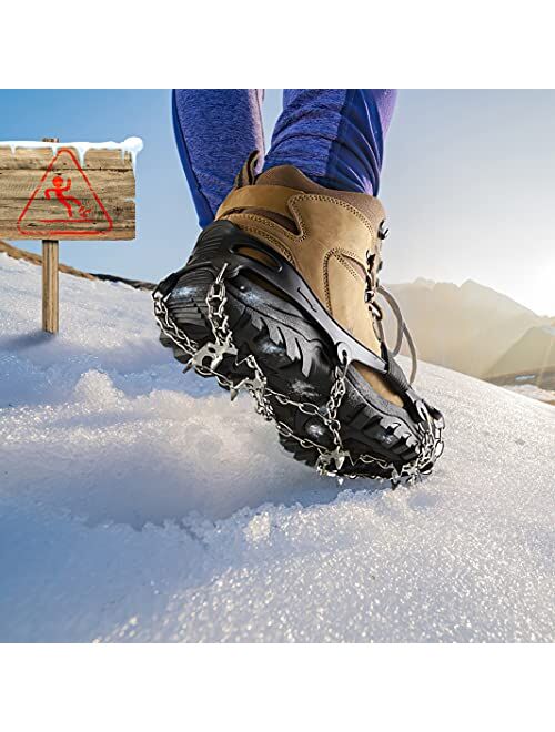 Crampons Walking Traction Snow Grips Ice Cleats for Shoes and Boots Men Women Kids Anti Slip Stainless Steel Spikes System Adapt Hiking, Walking Climbing Mountaineering, 