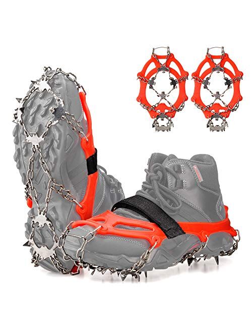 FANBX F Crampons Ice Cleats Traction Snow Grips for Shoes and Boots Men Women Anti-Slip 19 Spikes Stainless Steel Microspikes for Walking, Hiking, Climbing and Mountainee